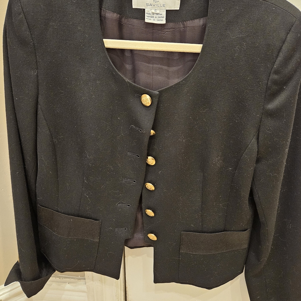 Black Women's Collarless Blazer with Gold Buttons Rena Rowan